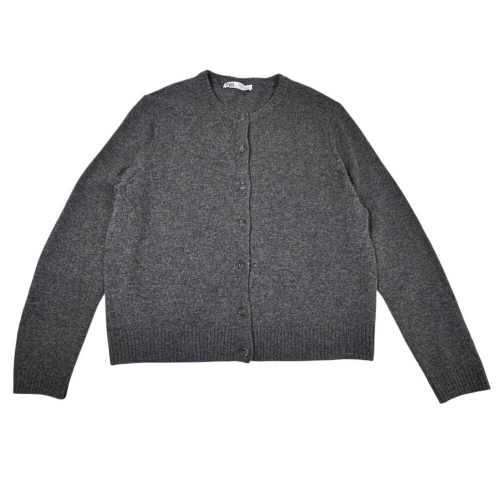 Zara 100% Wool Cardigan SZ XL Dark Gray Button Front Stsple Capsule Wardrobe - Picture 4 of 15